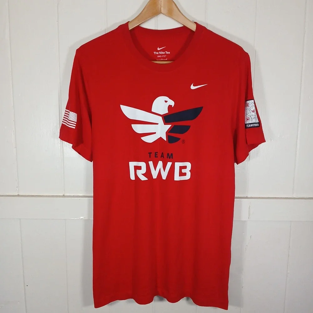 Nike Team RWB T-Shirt Mens Large Red Dri-FIT Veteran Support BV1919-657 - Picture 2 of 9